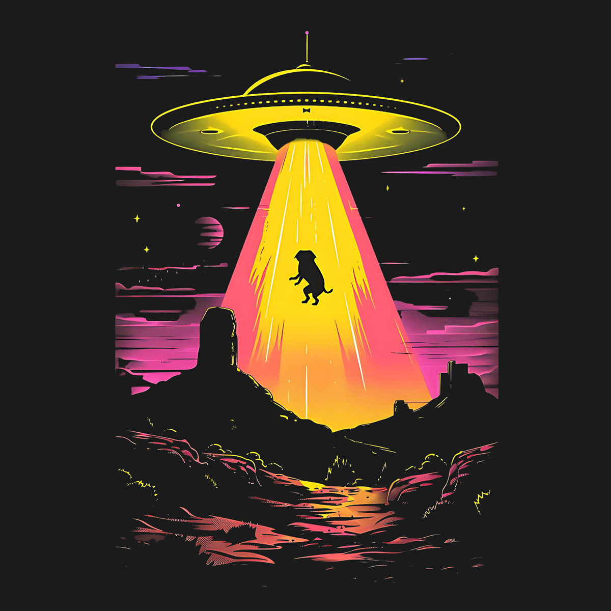 Alien Pug-napping III Funny Pug Graphic T-Shirt