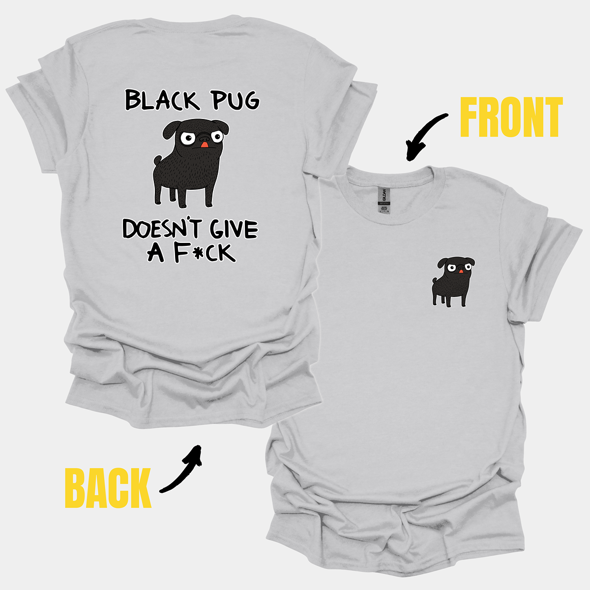 Black Pug DGAF Funny Pug Graphic T-Shirt