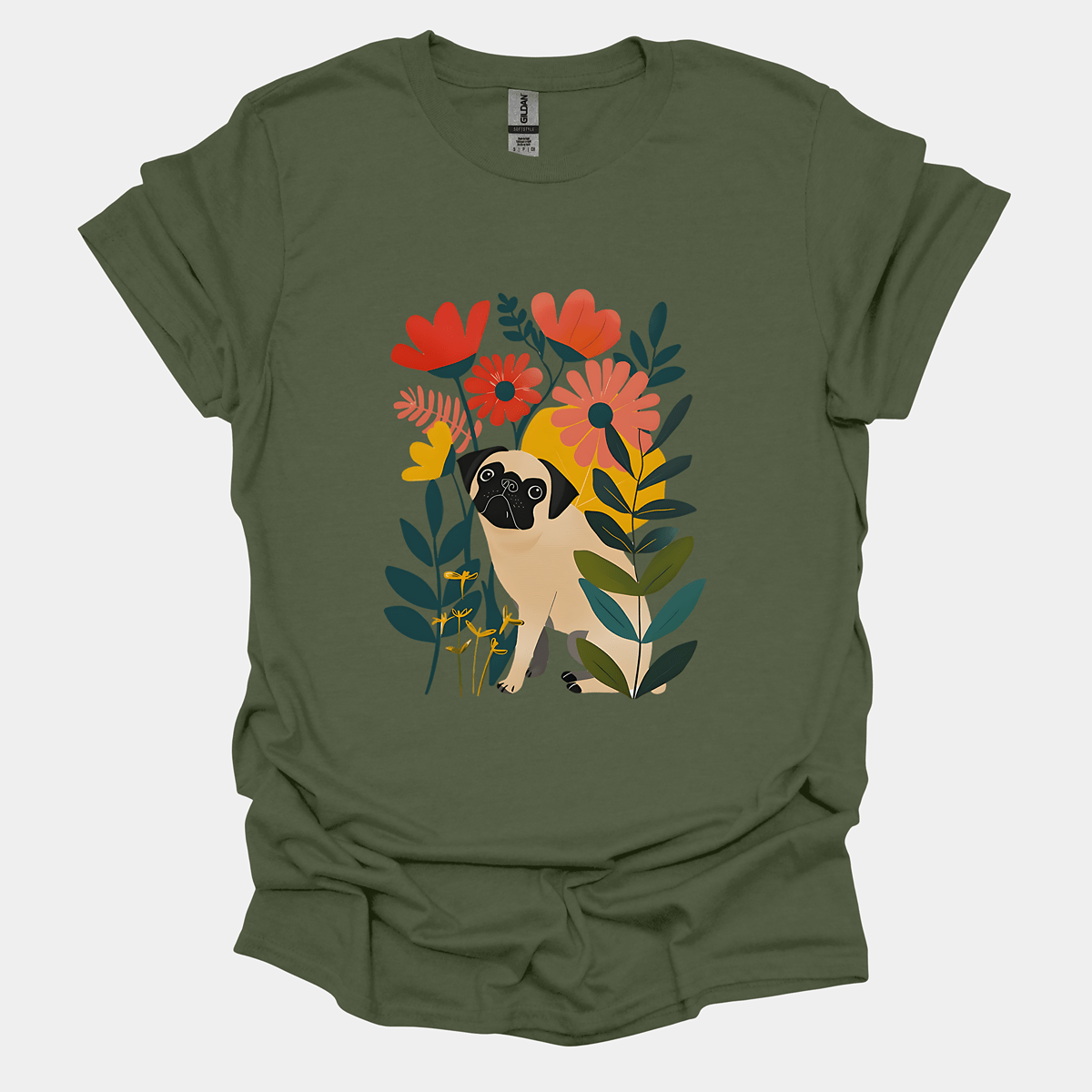 Botanical Pug Funny Pug Graphic T-Shirt
