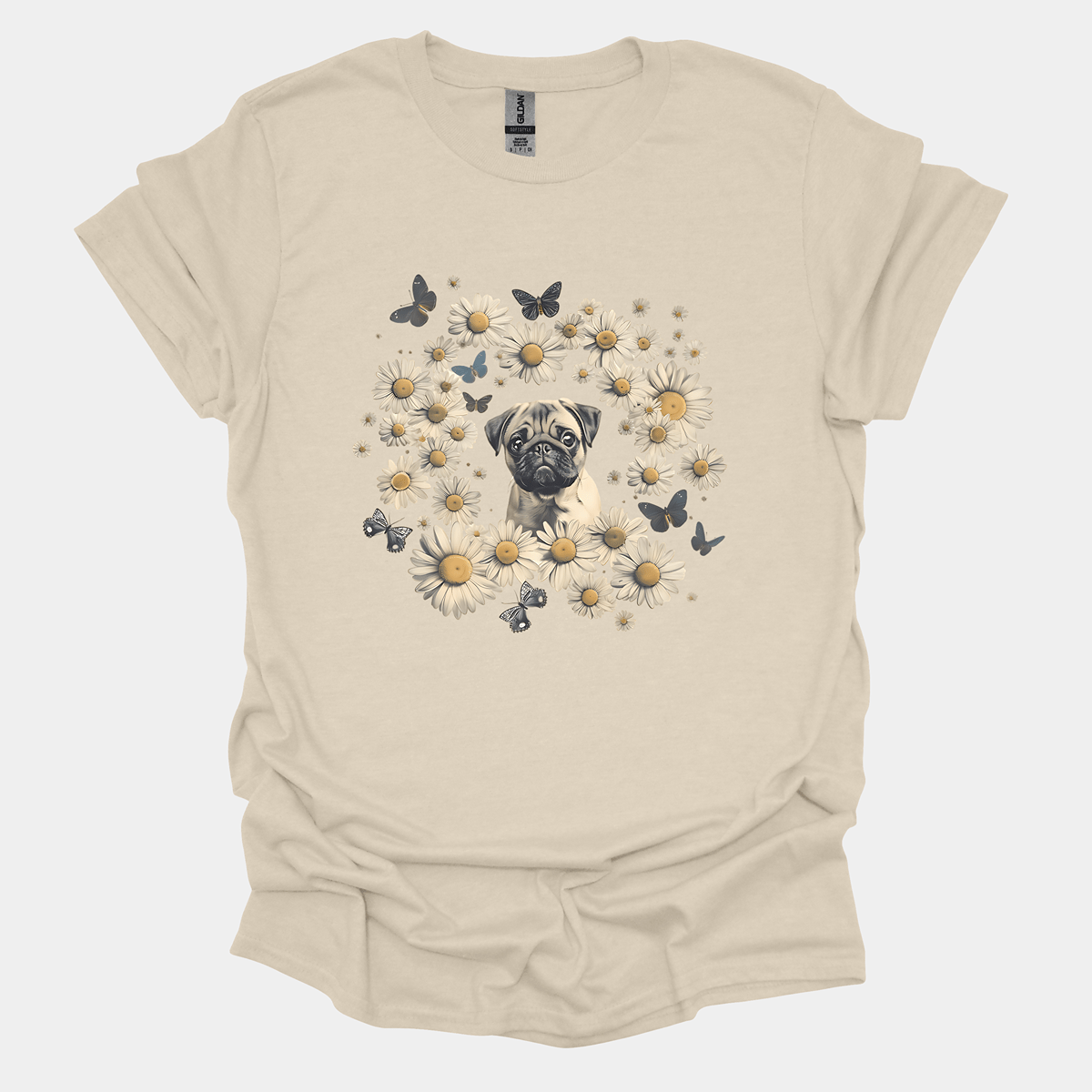 Daisy Butterfly Circle Funny Pug Graphic T-Shirt