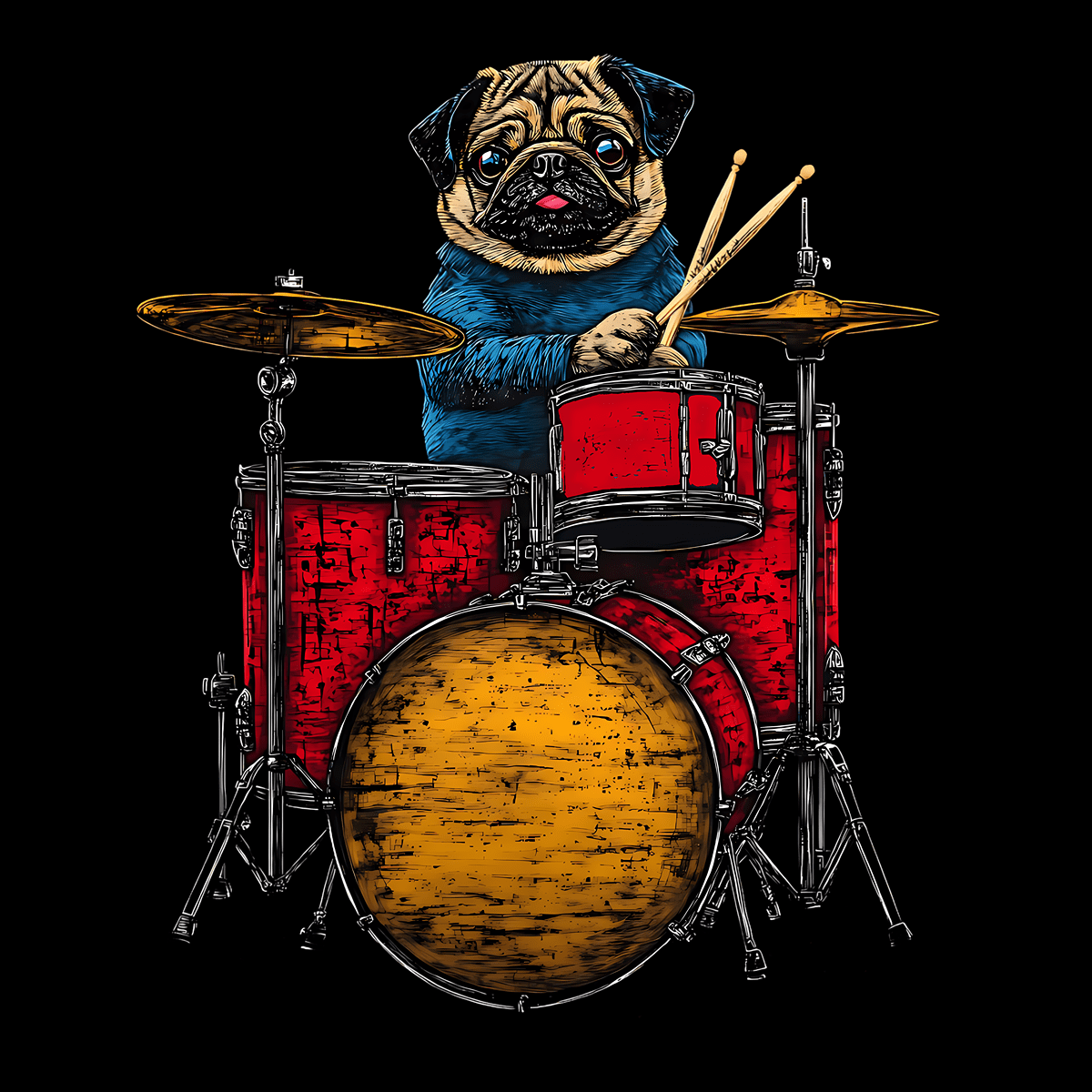 Drummer Funny Pug Graphic T-Shirt