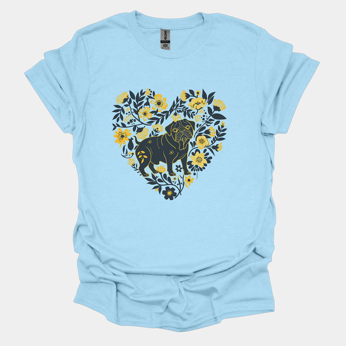 Floral Fuzz Funny Pug Graphic T-Shirt
