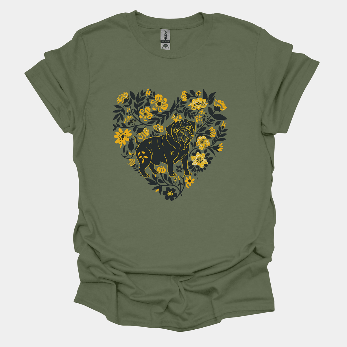 Floral Fuzz Funny Pug Graphic T-Shirt