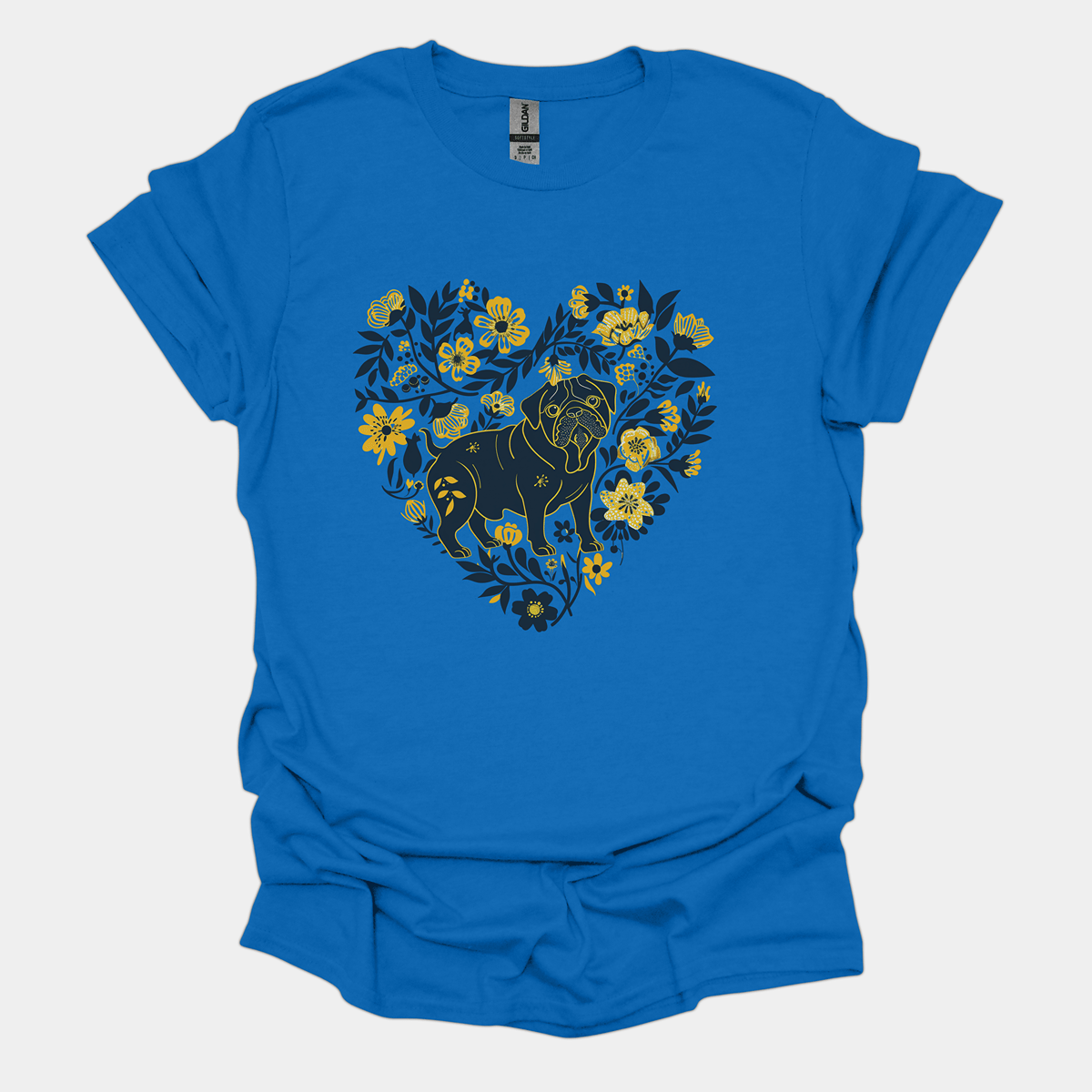 Floral Fuzz Funny Pug Graphic T-Shirt