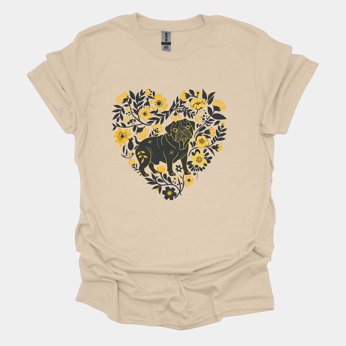 Floral Fuzz Funny Pug Graphic T-Shirt