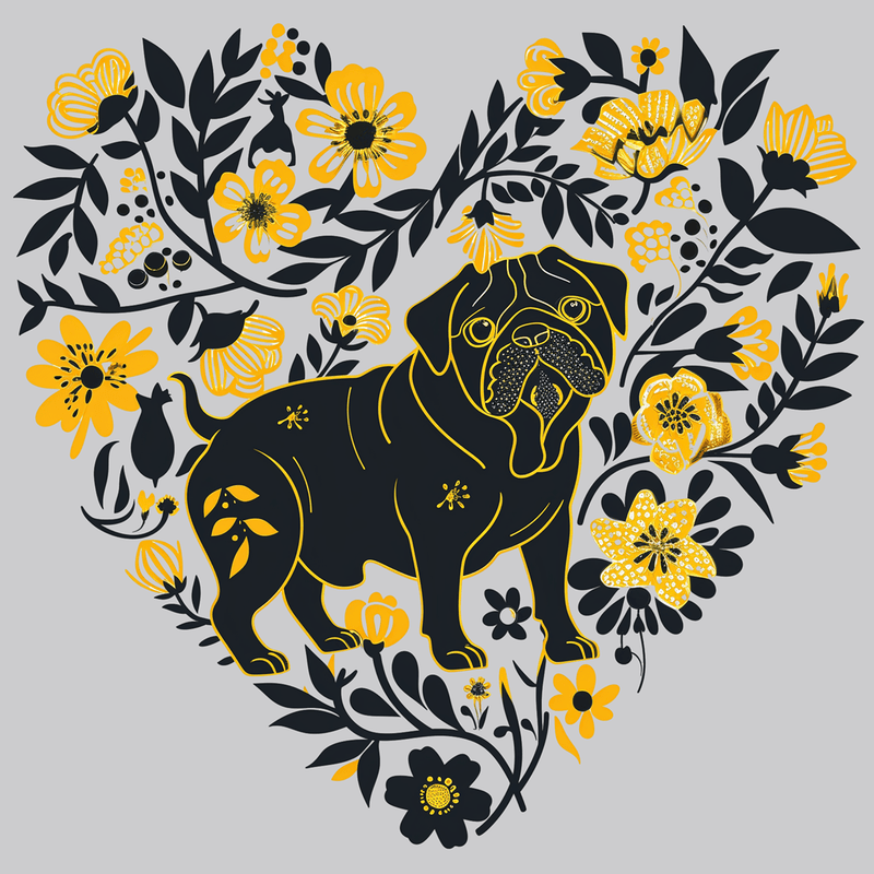 Floral Fuzz Funny Pug Graphic T-Shirt