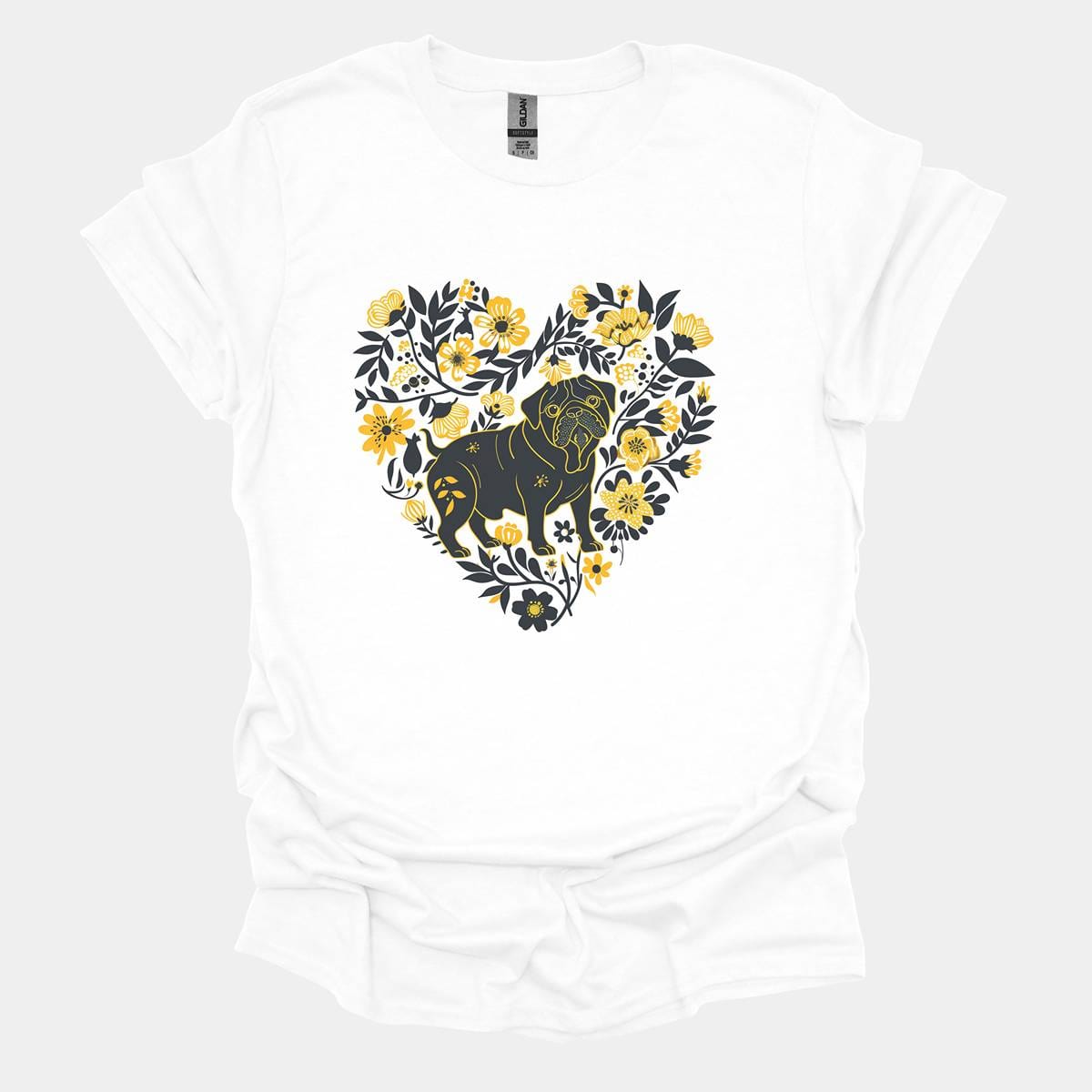 Floral Fuzz Funny Pug Graphic T-Shirt