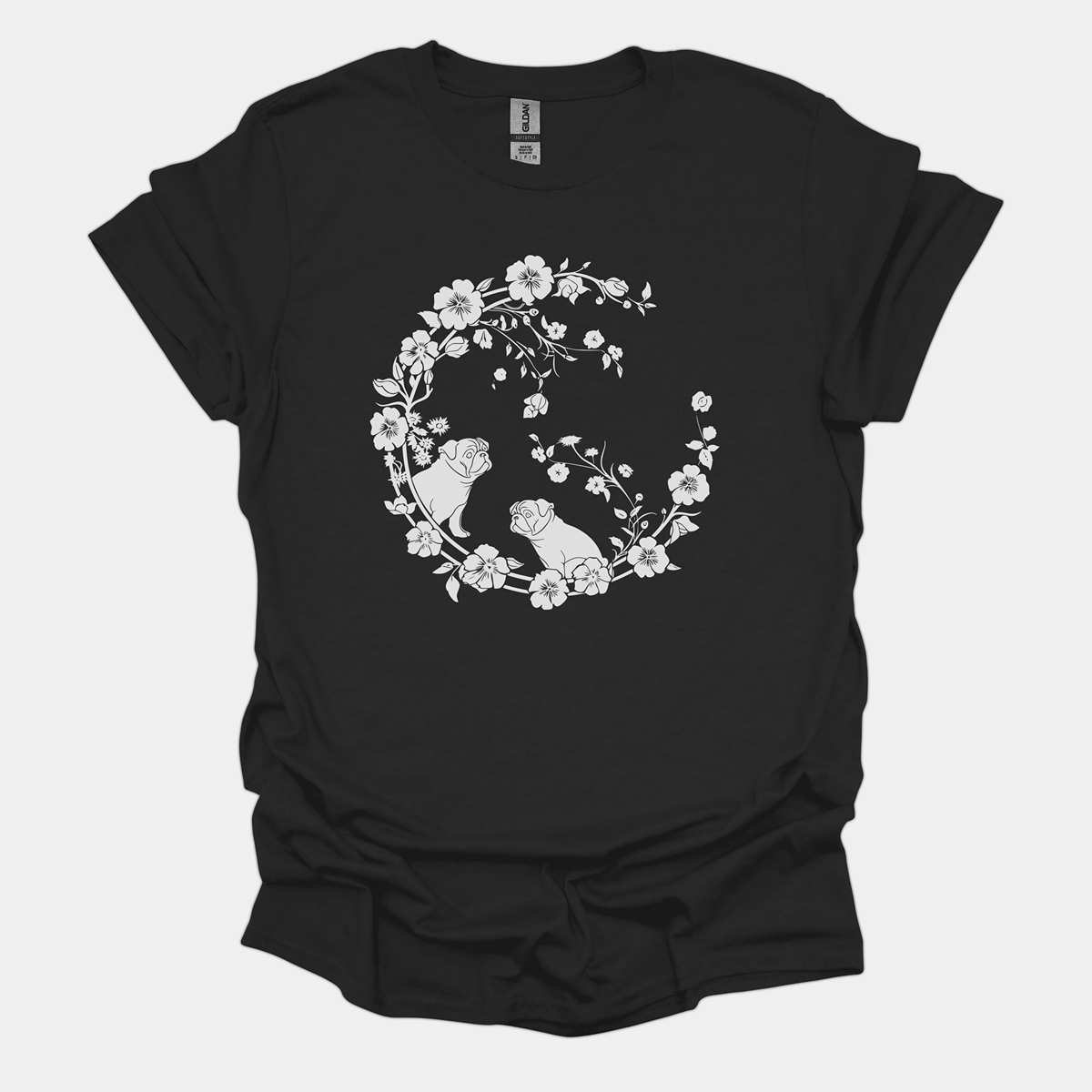 Floral Wave Funny Pug Graphic T-Shirt