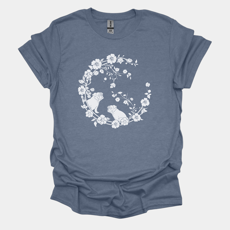 Floral Wave Funny Pug Graphic T-Shirt