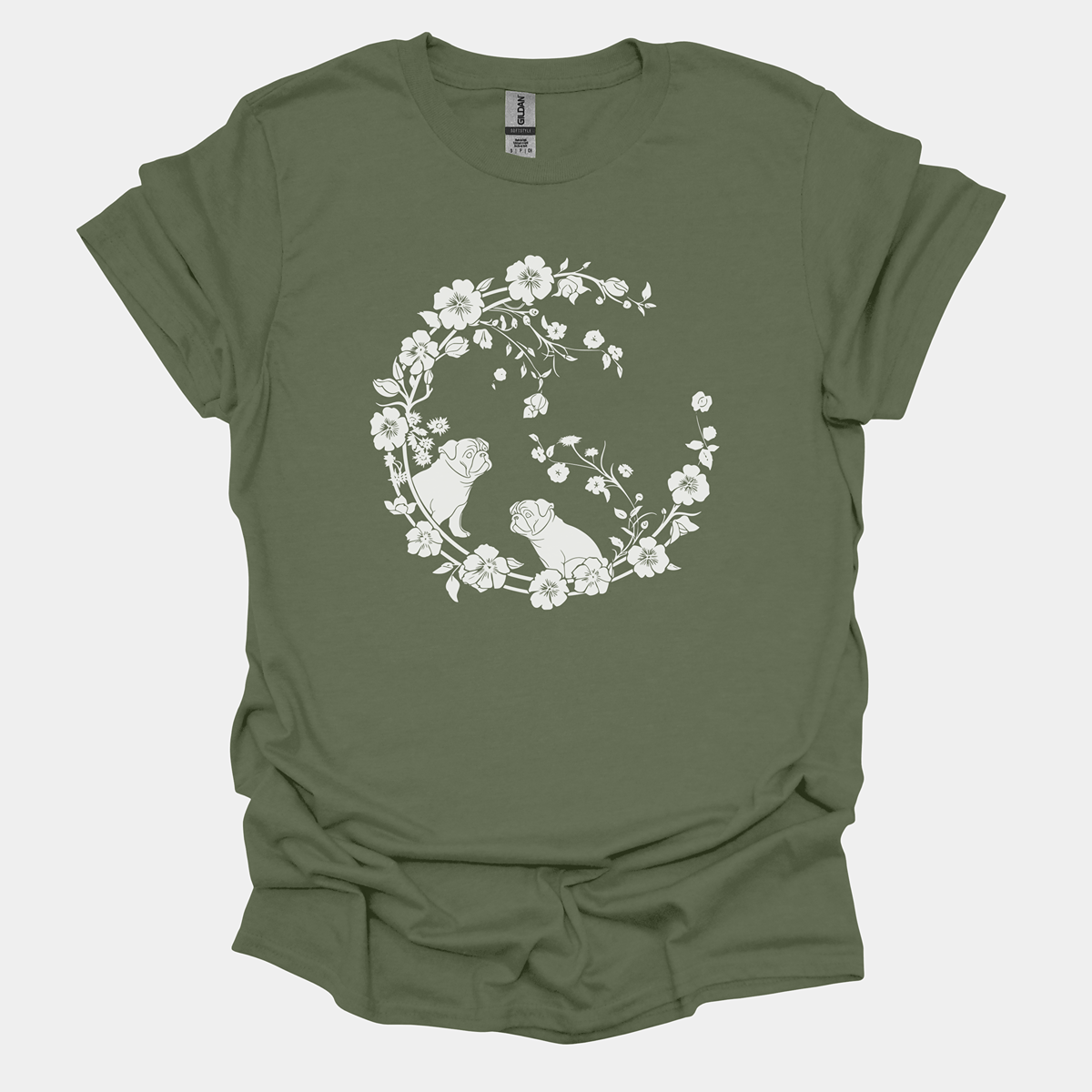 Floral Wave Funny Pug Graphic T-Shirt