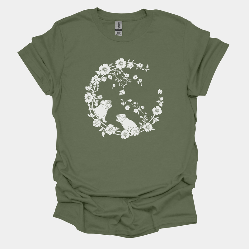 Floral Wave Funny Pug Graphic T-Shirt