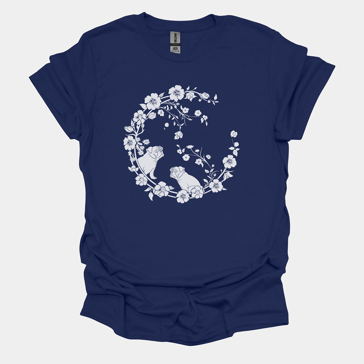 Floral Wave Funny Pug Graphic T-Shirt