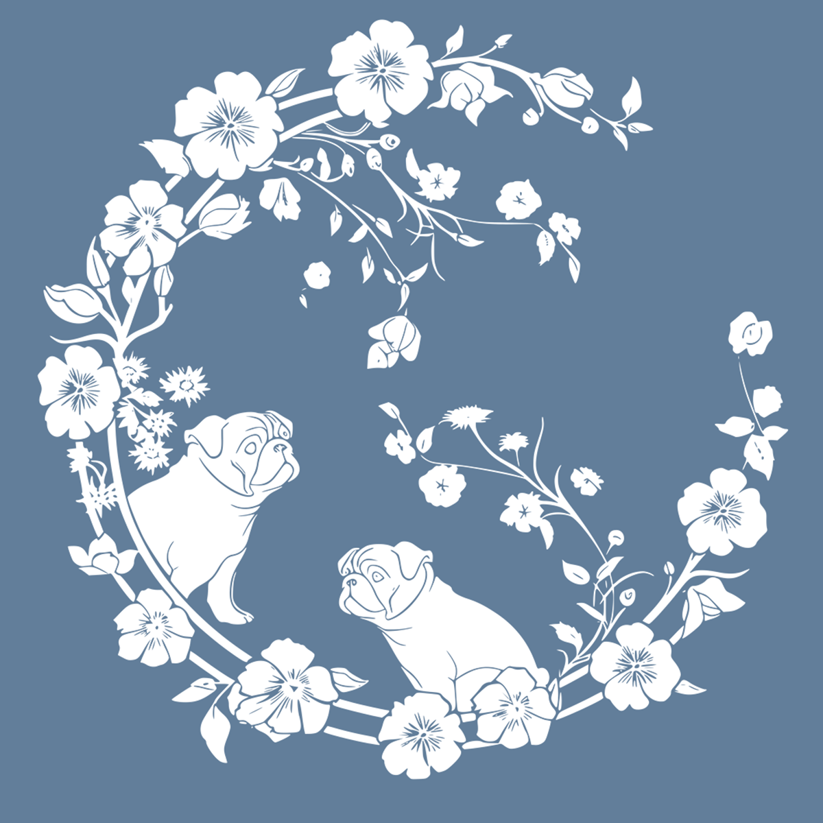 Floral Wave Funny Pug Graphic T-Shirt