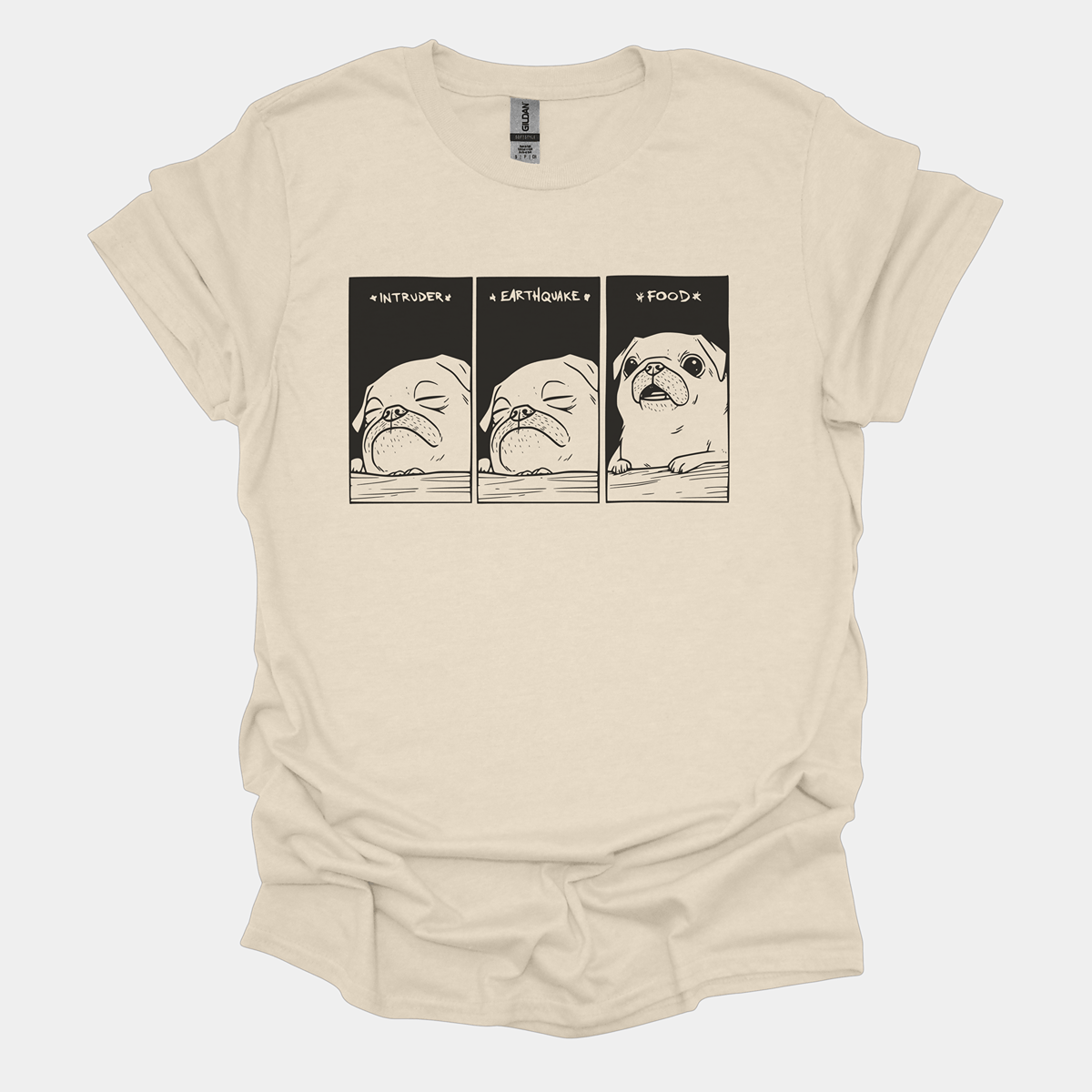Intruder Earthquake Food Funny Pug Graphic T-Shirt