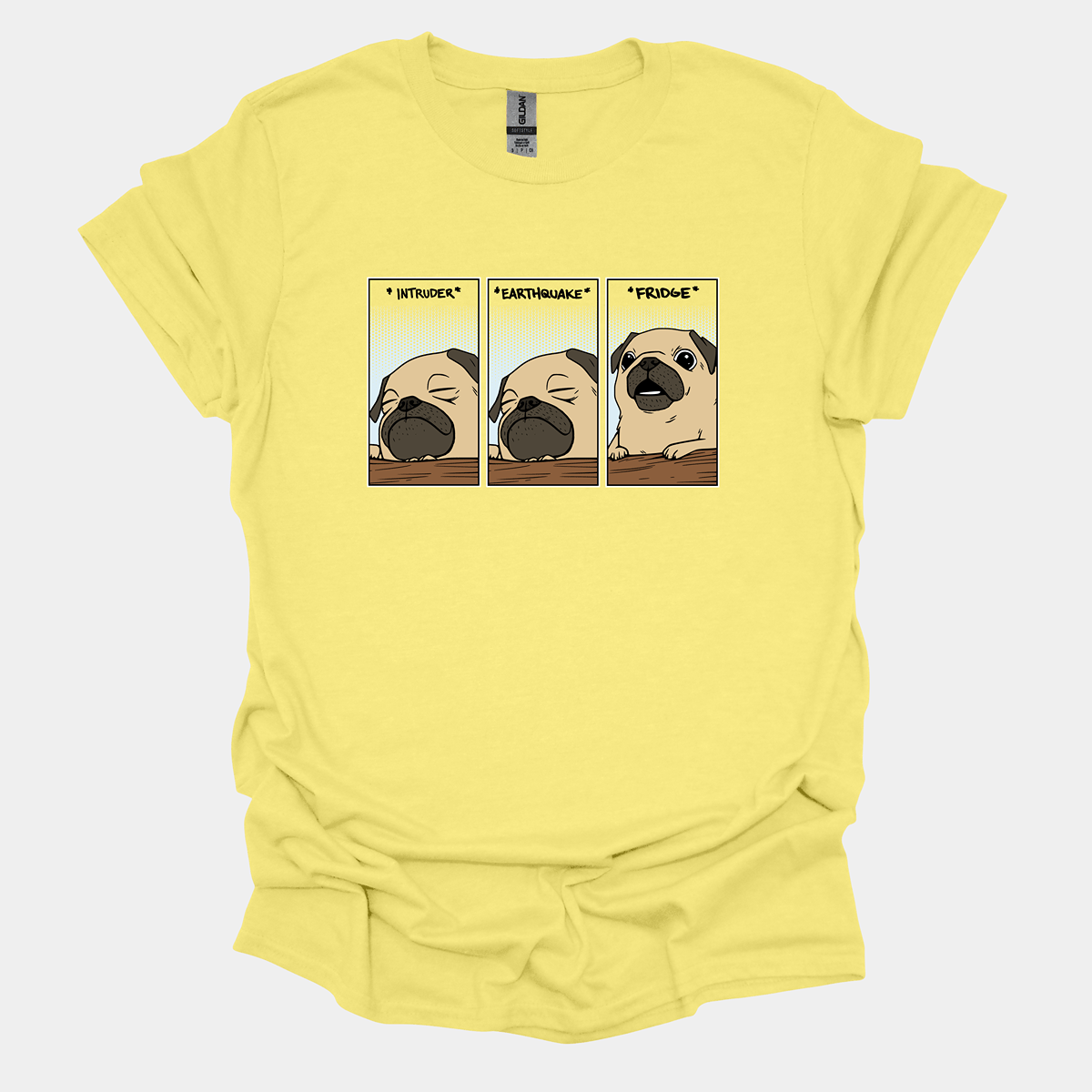 Intruder Earthquake Fridge Funny Pug Graphic T-Shirt