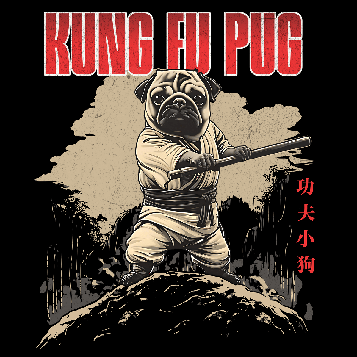 Kung Fu Pug Funny Pug Graphic T-Shirt