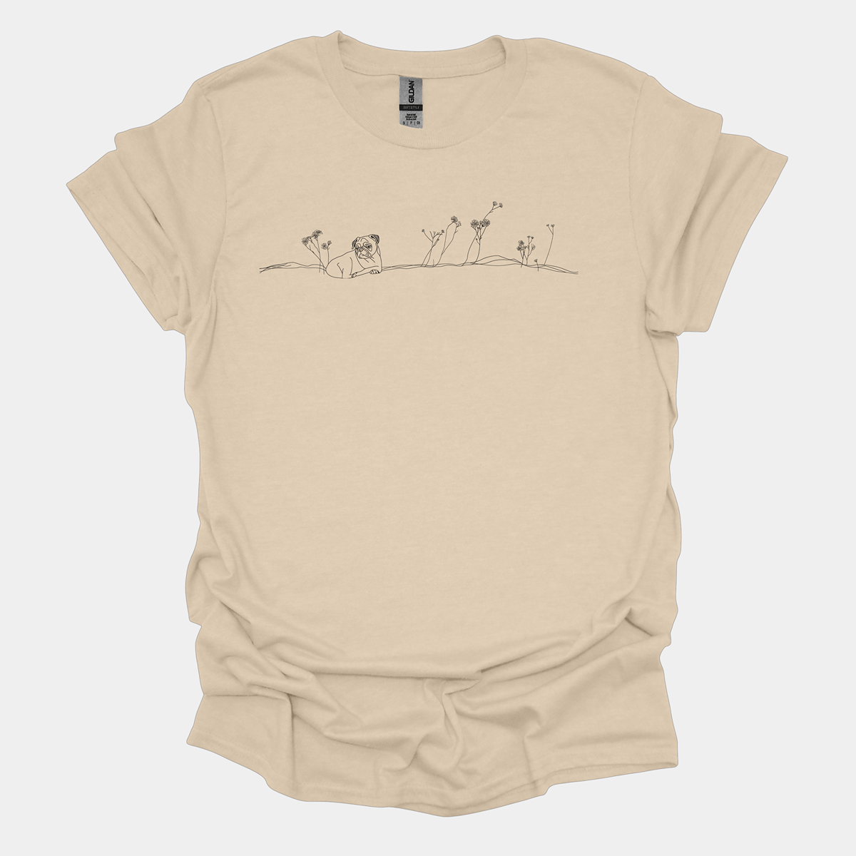 Linear Pug Blooms Funny Pug Graphic T-Shirt