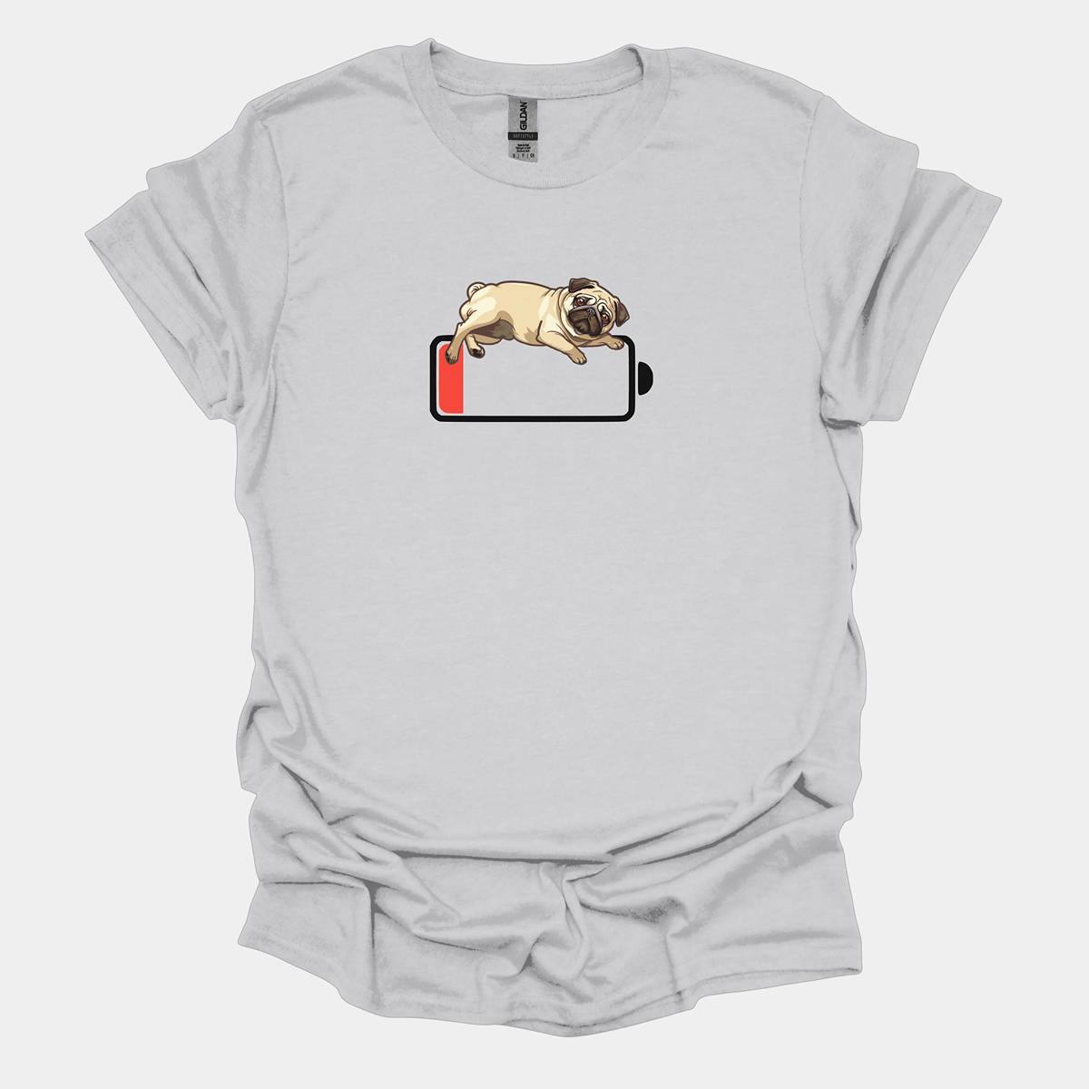 Low Battery Funny Pug Graphic T-Shirt