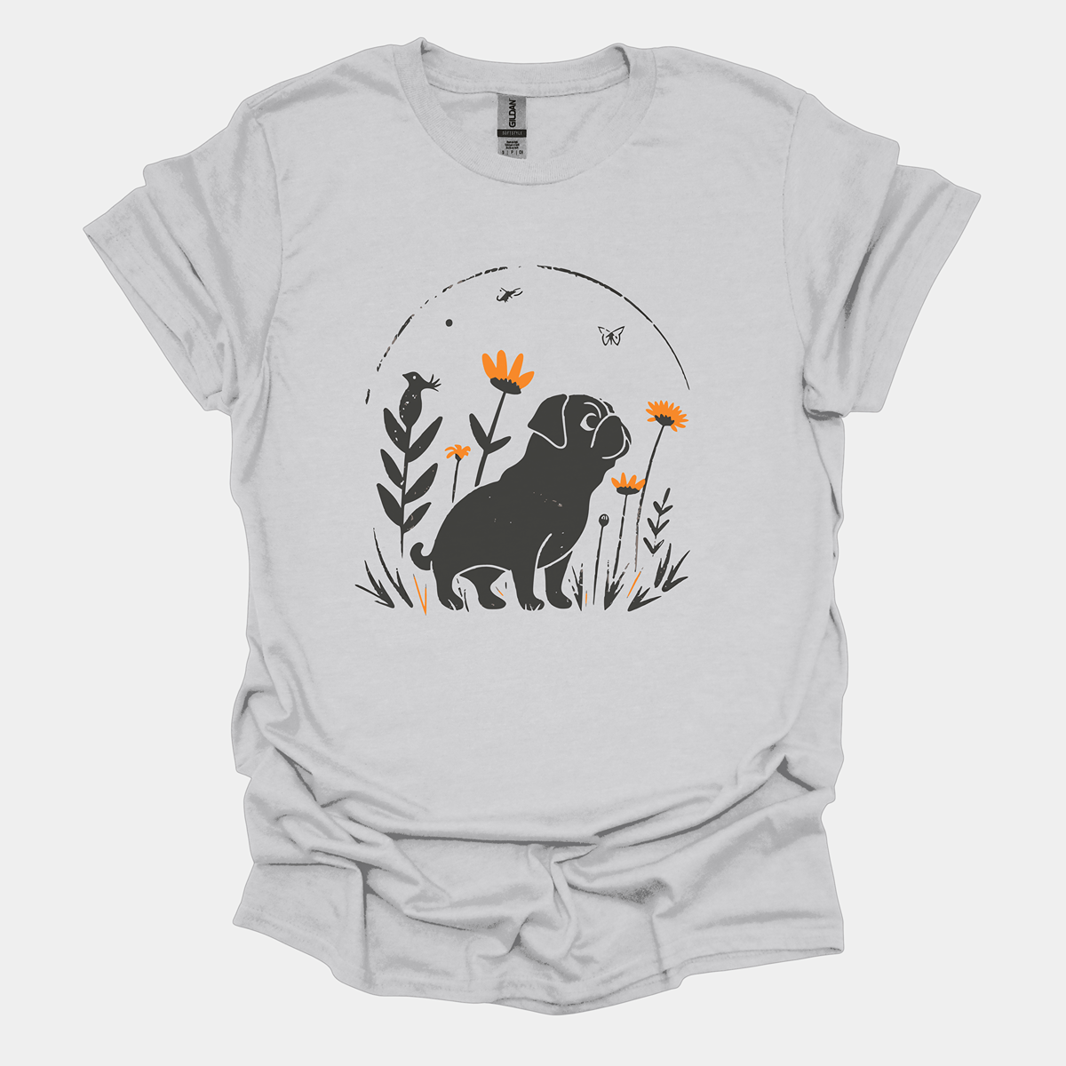 Minimalist Pug Flora Funny Pug Graphic T-Shirt
