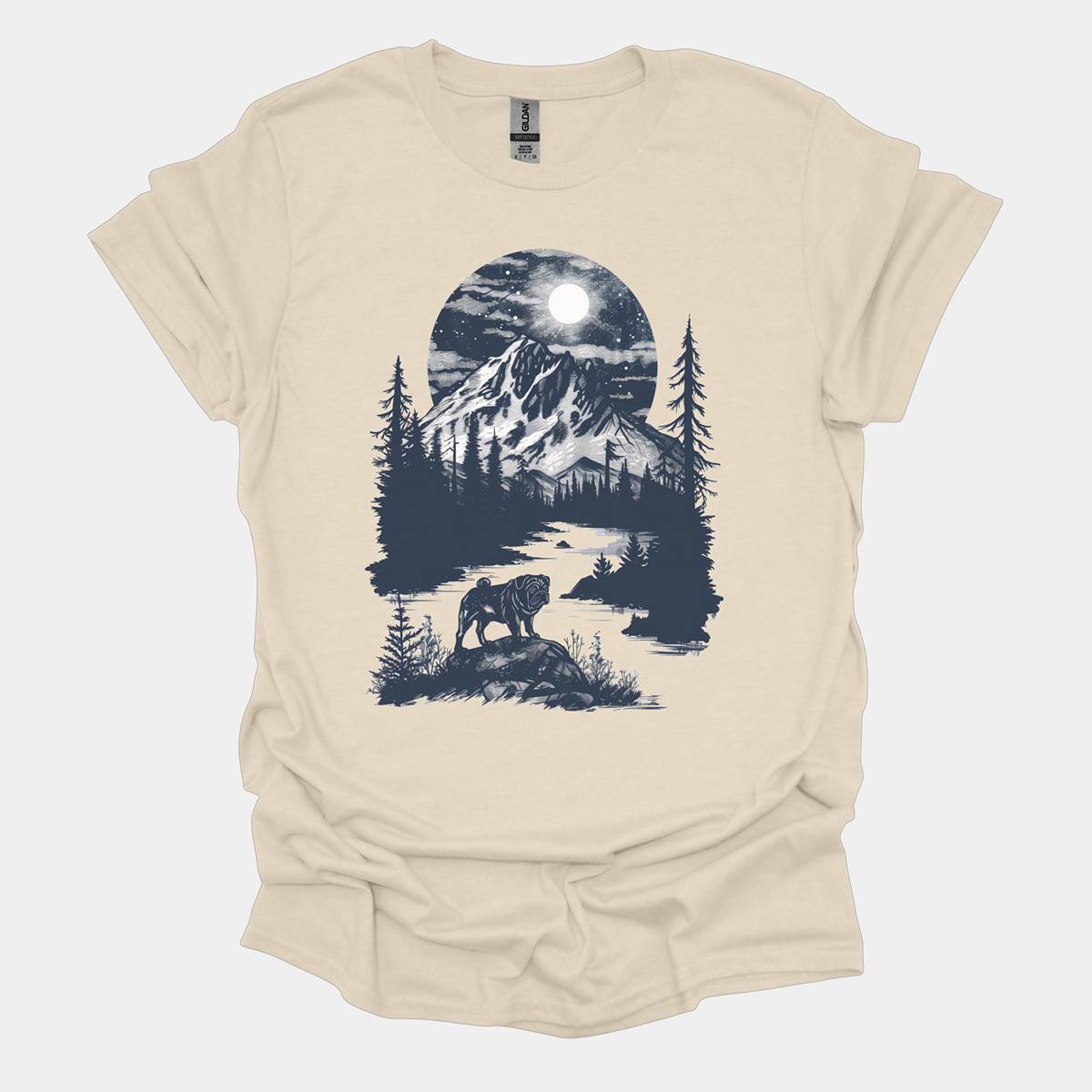 Moonlit Funny Pug Graphic T-Shirt
