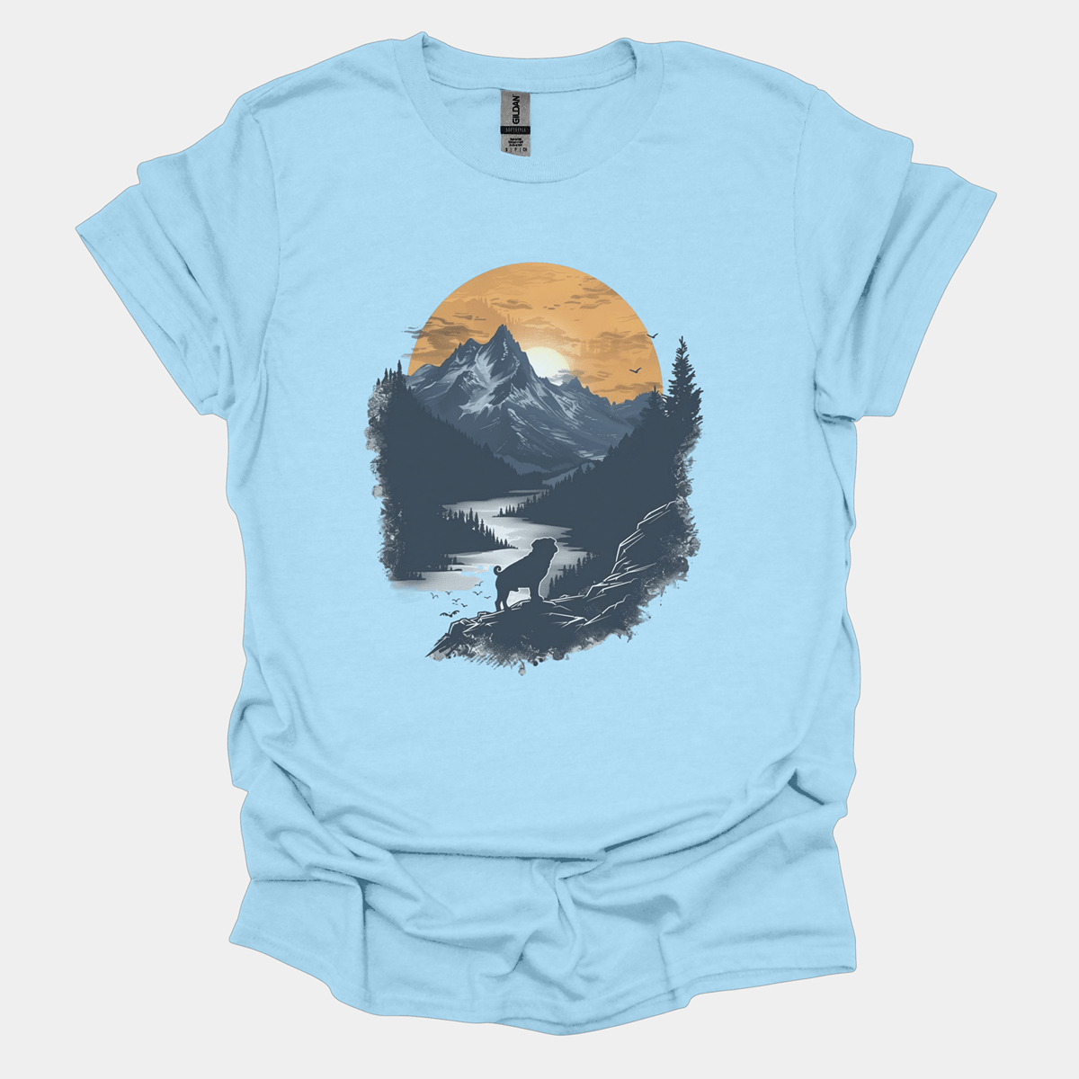 Mountaintop Blues Funny Pug Graphic T-Shirt