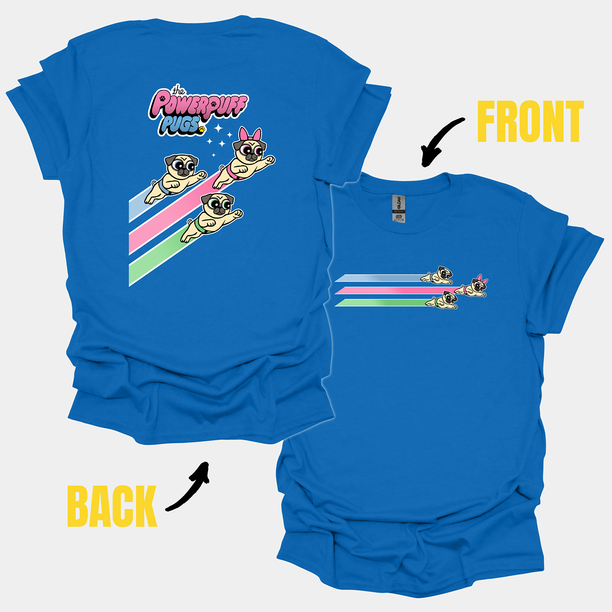 Powerpuff Pugs Funny Pug Graphic T-Shirt