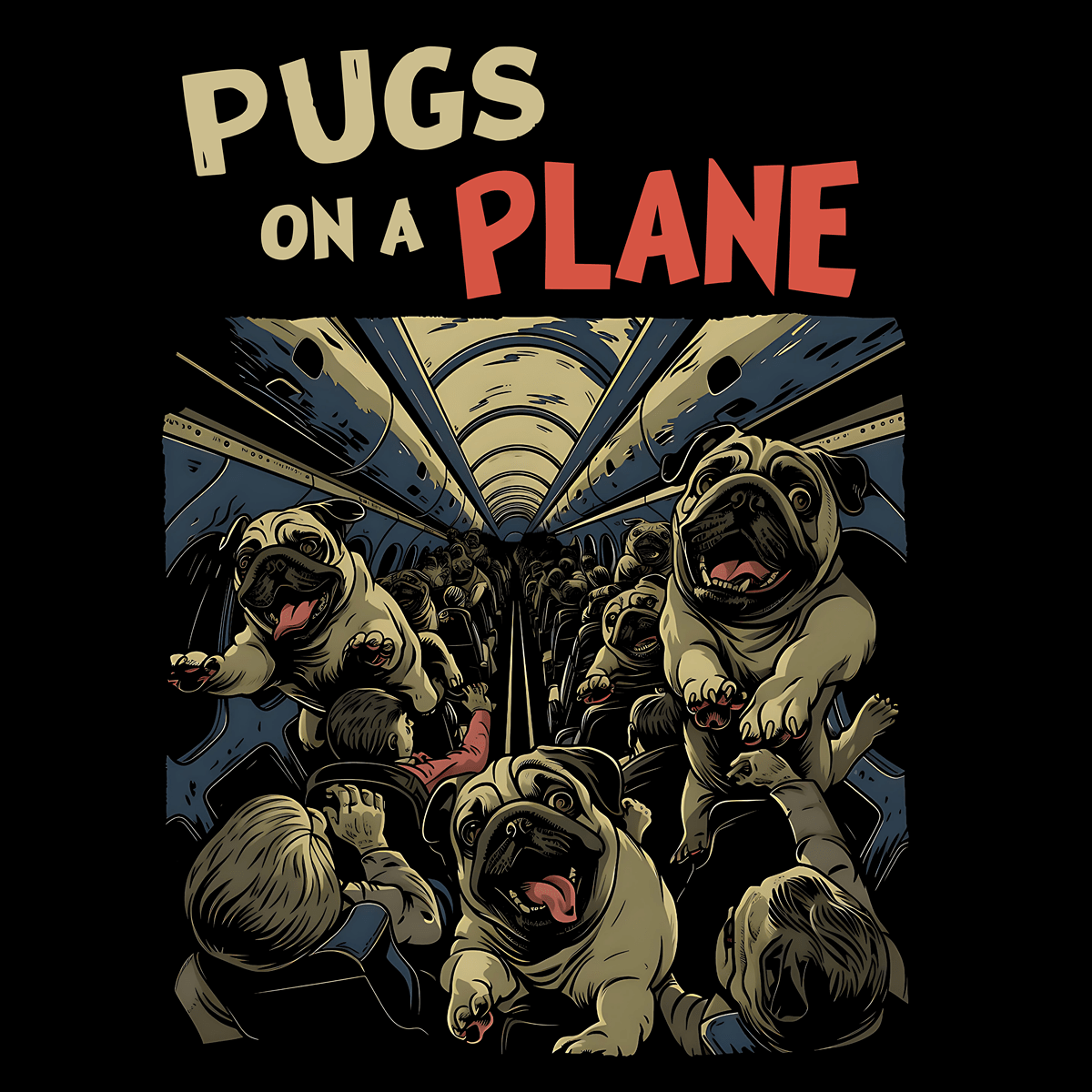 Pugs on a Plane Funny Pug Graphic T-Shirt