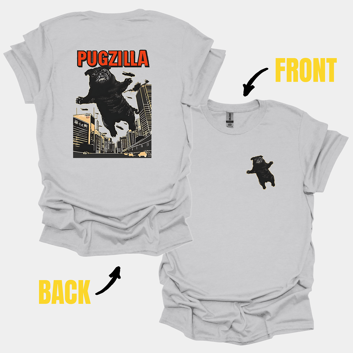 Pugzilla Funny Pug Graphic T-Shirt