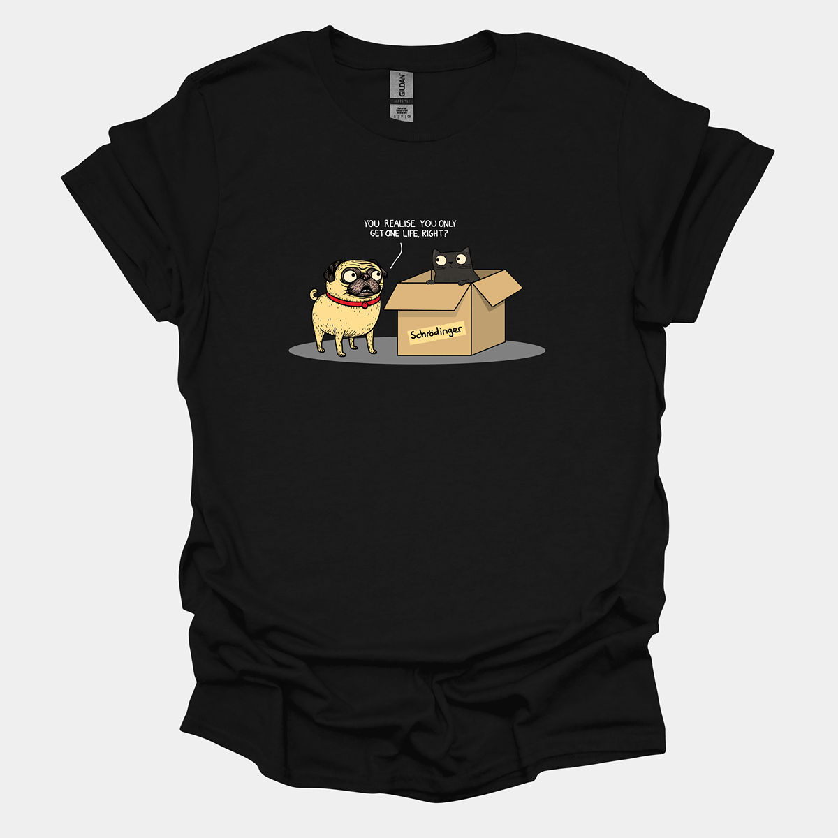 Schrödinger's Pug Funny Pug Graphic T-Shirt