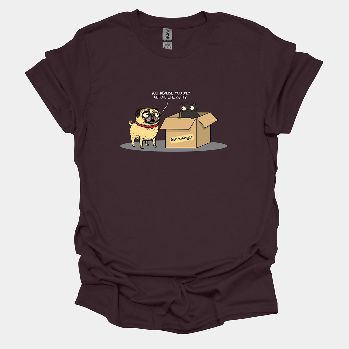Schrödinger's Pug Funny Pug Graphic T-Shirt