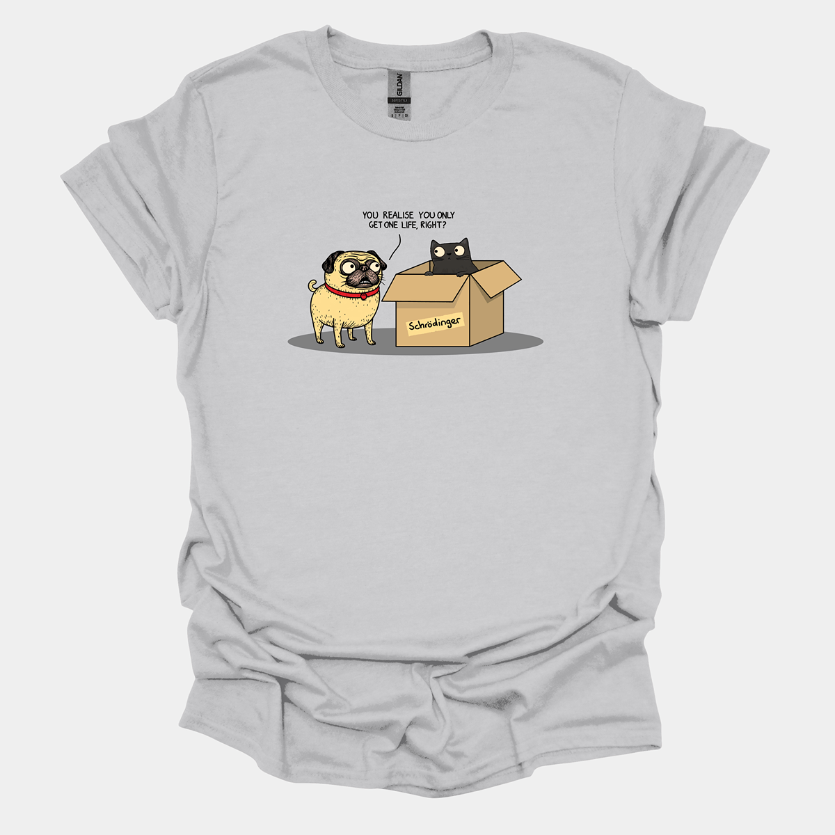 Schrödinger's Pug Funny Pug Graphic T-Shirt