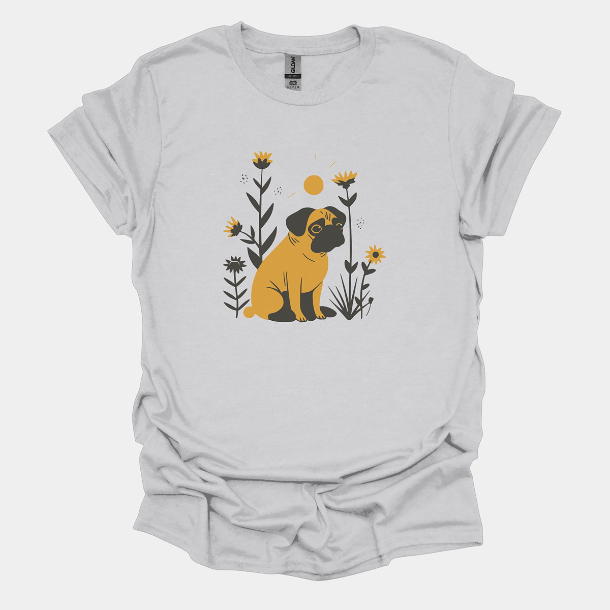 Sunset Meadow Funny Pug Graphic T-Shirt