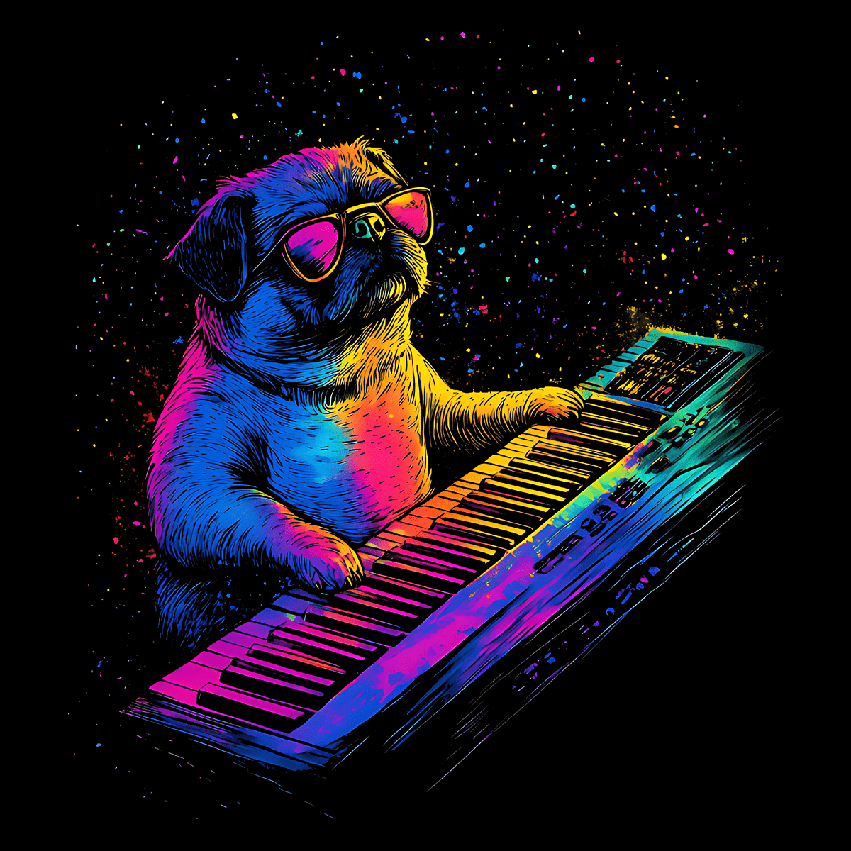 Synthwave Funny Pug Graphic T-Shirt