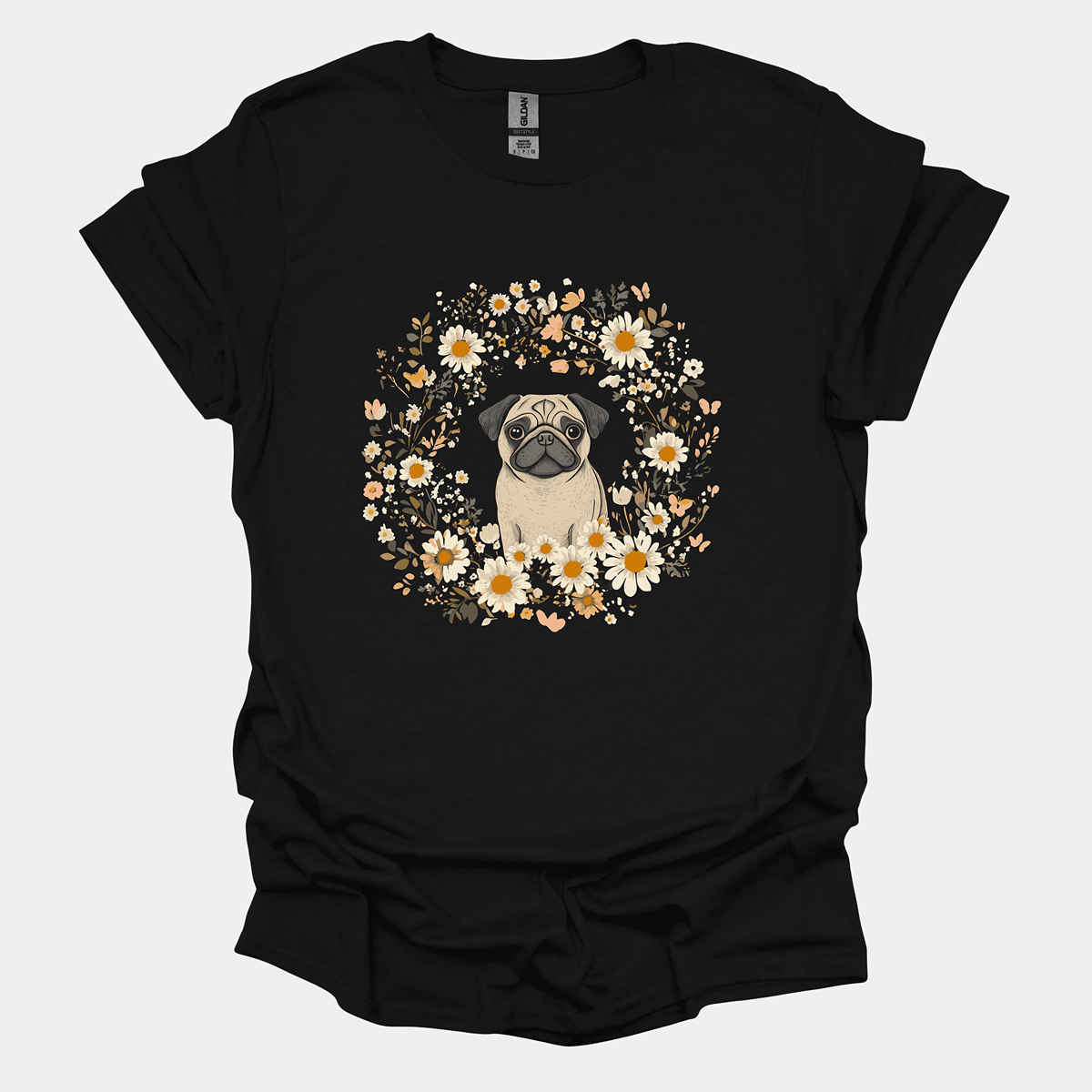 Wreath Funny Pug Graphic T-Shirt