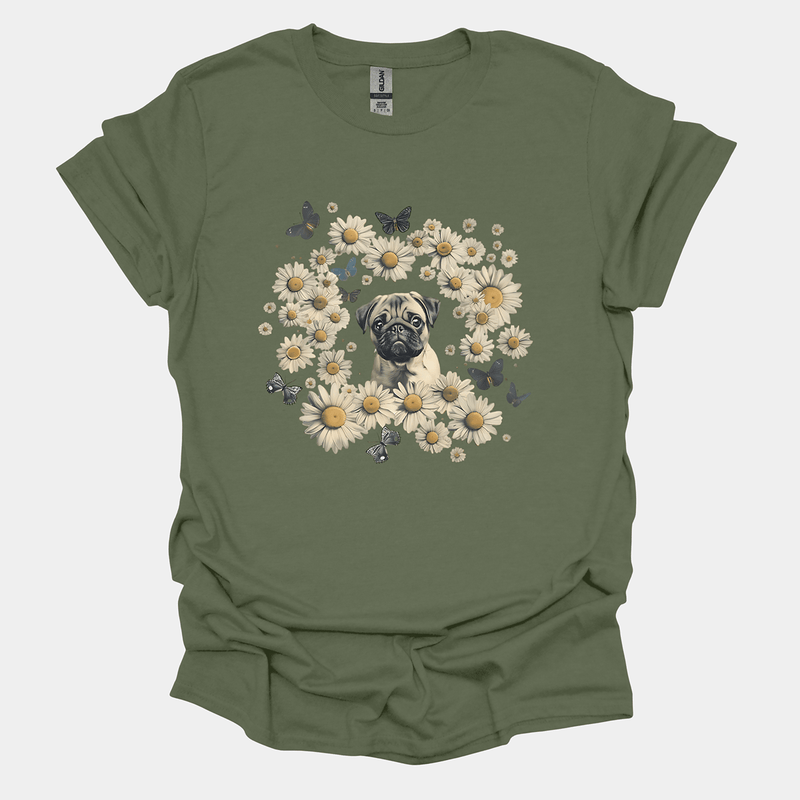 Daisy Butterfly Circle Funny Pug Graphic T-Shirt