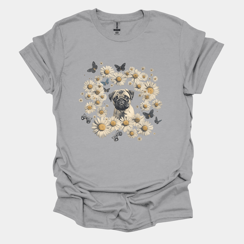 Daisy Butterfly Circle Funny Pug Graphic T-Shirt