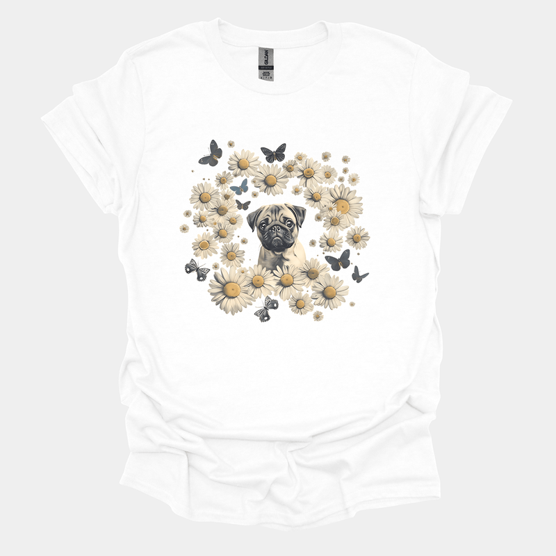 Daisy Butterfly Circle Funny Pug Graphic T-Shirt