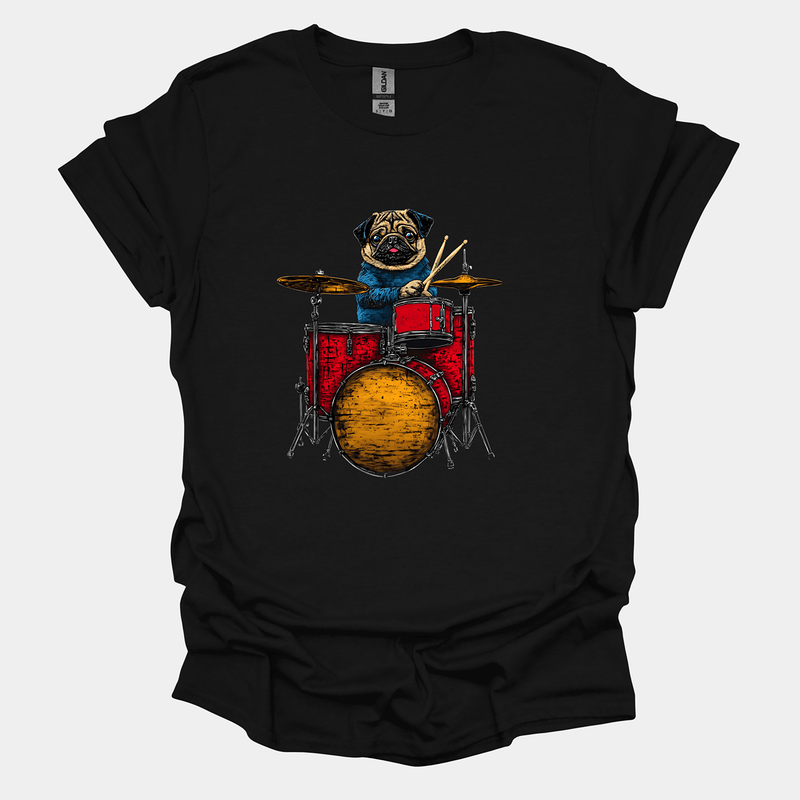 Drummer Funny Pug Graphic T-Shirt