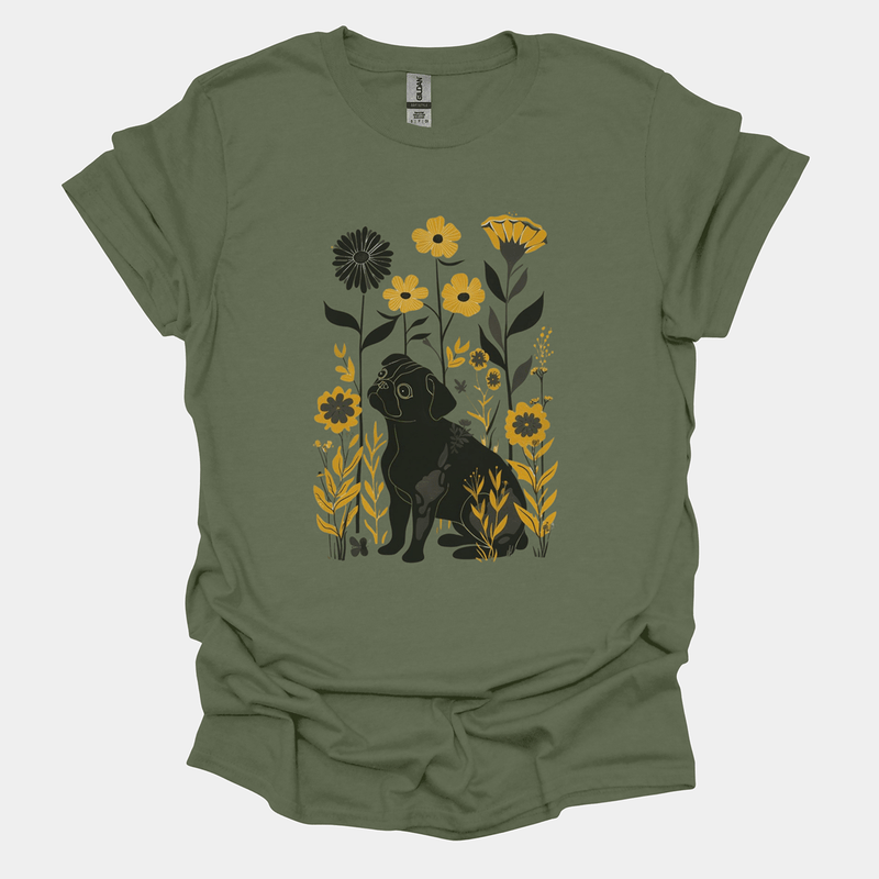Floral Elegance Funny Pug Graphic T-Shirt