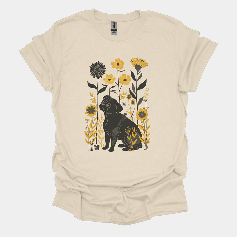 Floral Elegance Funny Pug Graphic T-Shirt