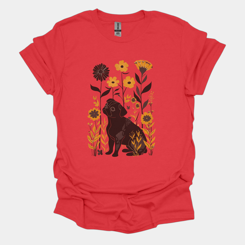 Floral Elegance Funny Pug Graphic T-Shirt