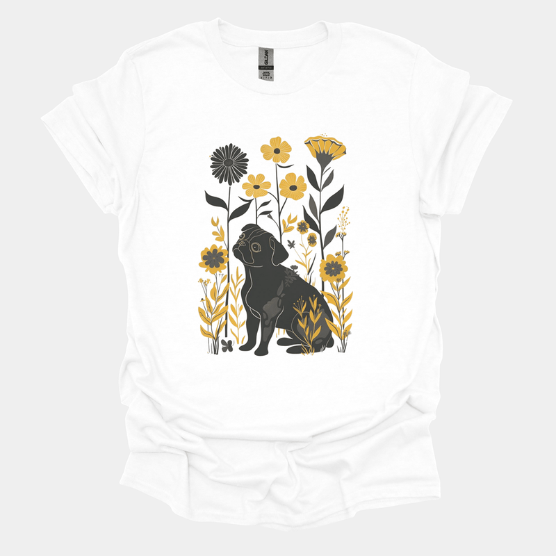 Floral Elegance Funny Pug Graphic T-Shirt
