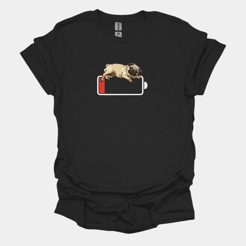 Low Battery Funny Pug Graphic T-Shirt