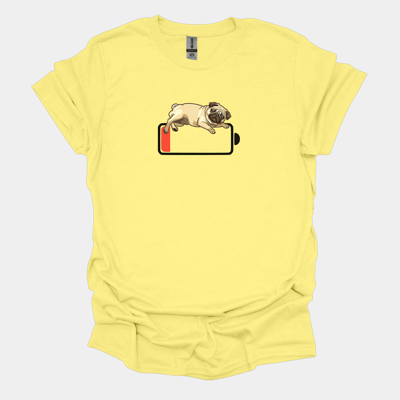 Low Battery Funny Pug Graphic T-Shirt