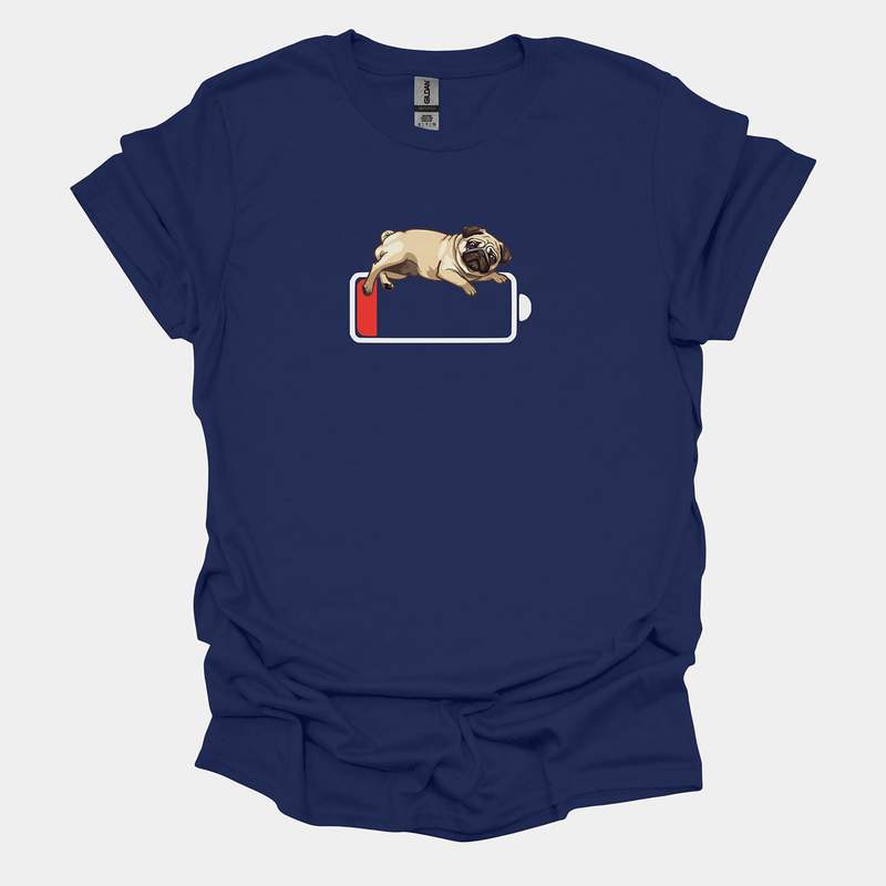 Low Battery Funny Pug Graphic T-Shirt