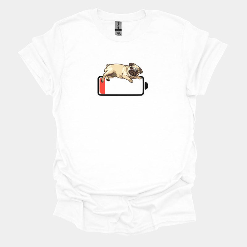 Low Battery Funny Pug Graphic T-Shirt