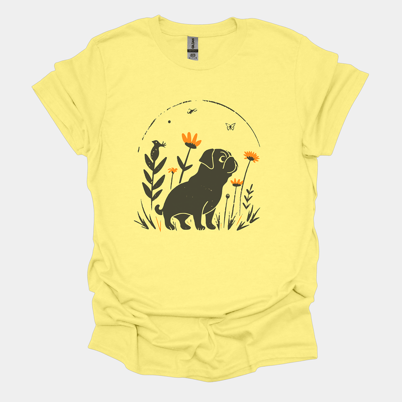 Minimalist Pug Flora Funny Pug Graphic T-Shirt