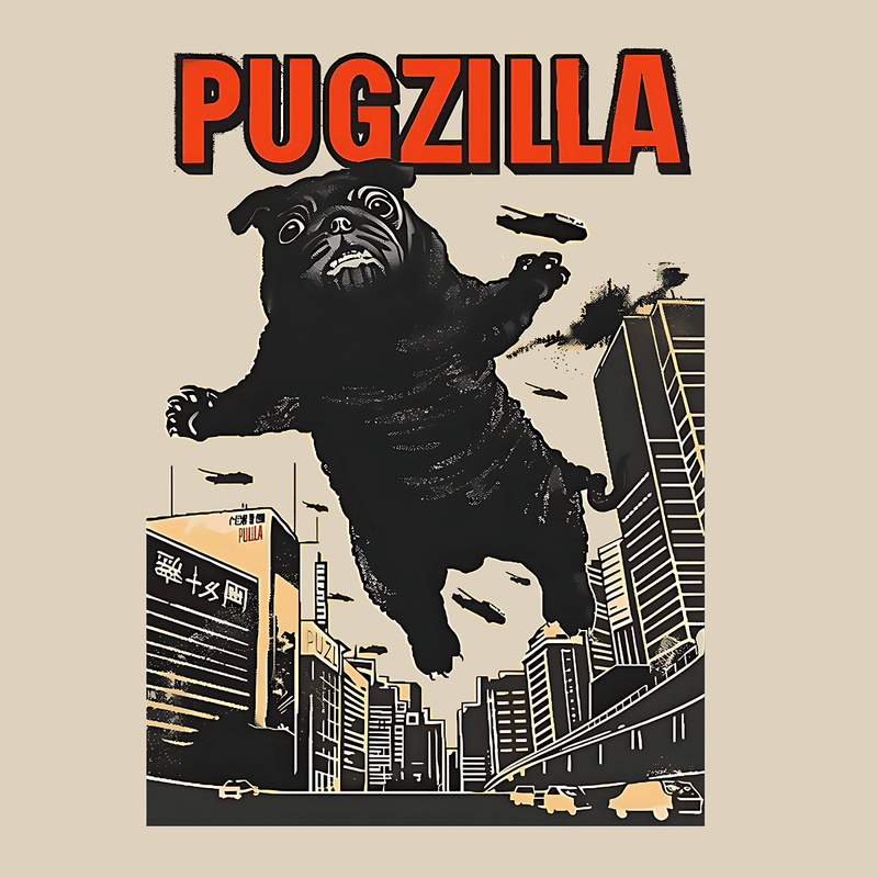 Pugzilla Funny Pug Graphic T-Shirt