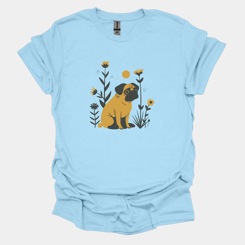 Sunset Meadow Funny Pug Graphic T-Shirt