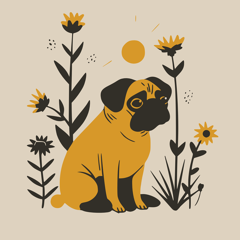 Sunset Meadow Funny Pug Graphic T-Shirt